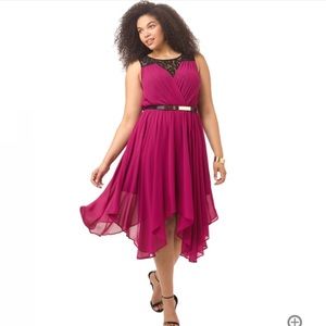 City Chic Layered Keyhole Dress in Raspberry
